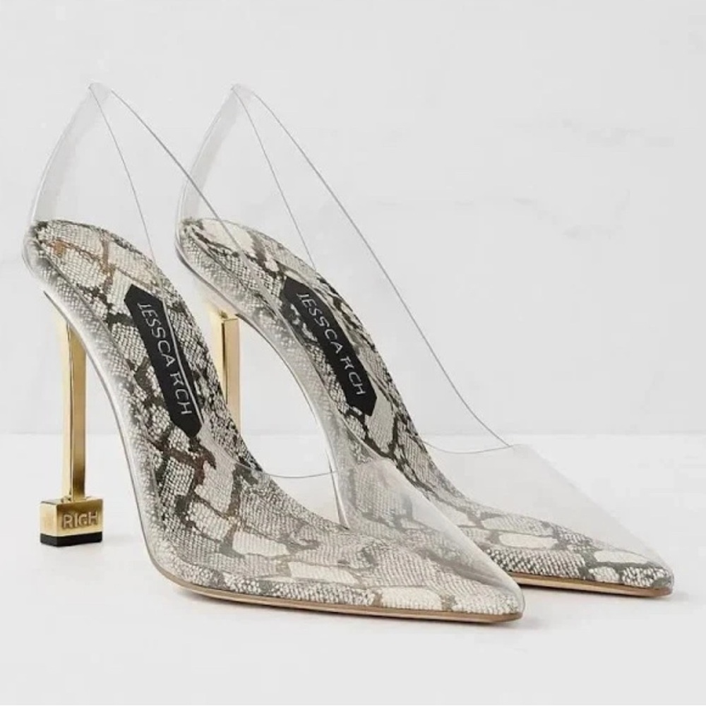 Jessica Rich Snake Print and Clear Heels